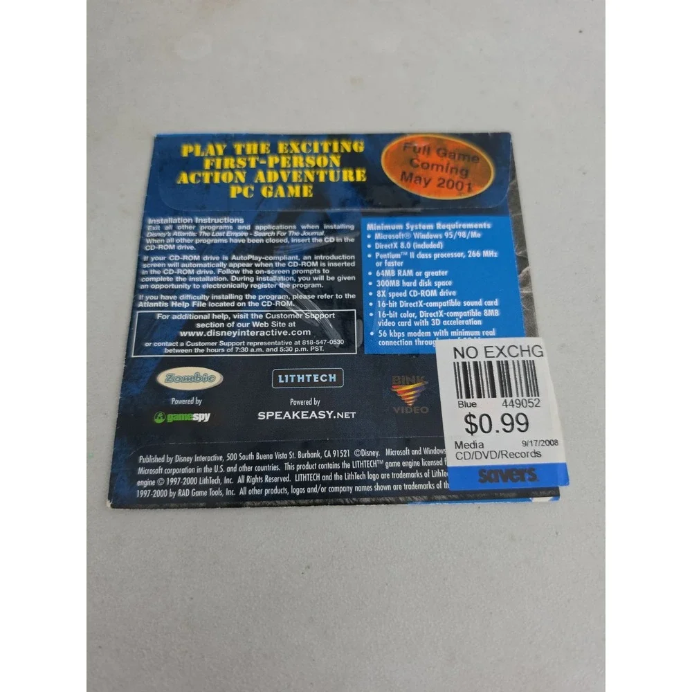 Atlantis The Lost Empire: Search For The Journal PC 2000 VTG Y2K Disney Kelloggs